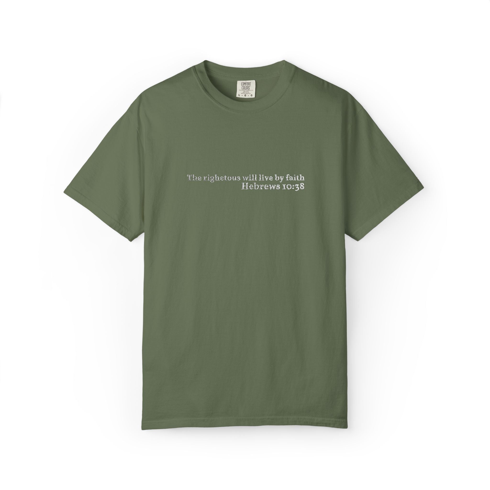 The righteous will live by faith- Embroidered- Comfort Colors T-Shirt