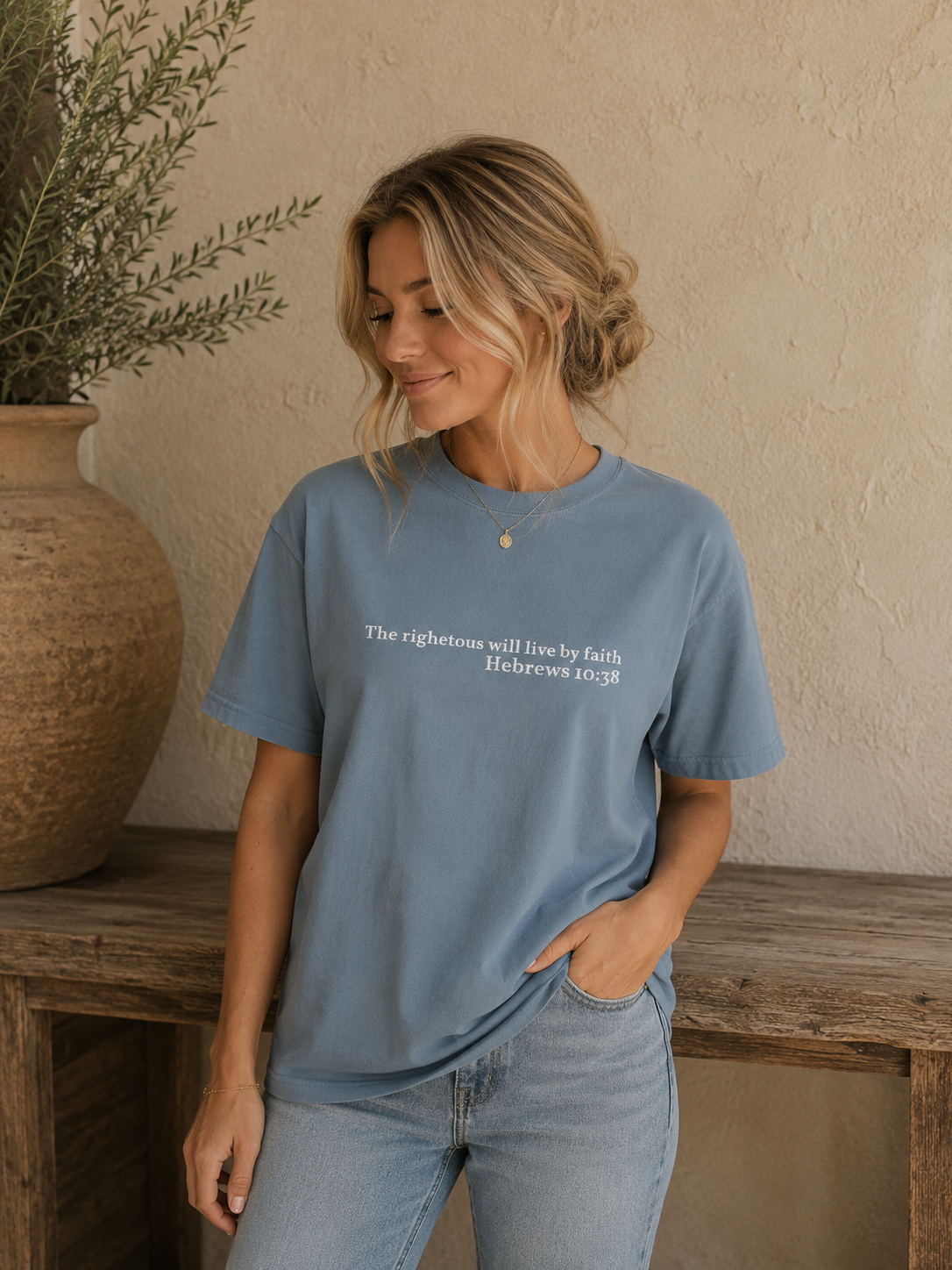 The righteous will live by faith- Embroidered- Comfort Colors T-Shirt